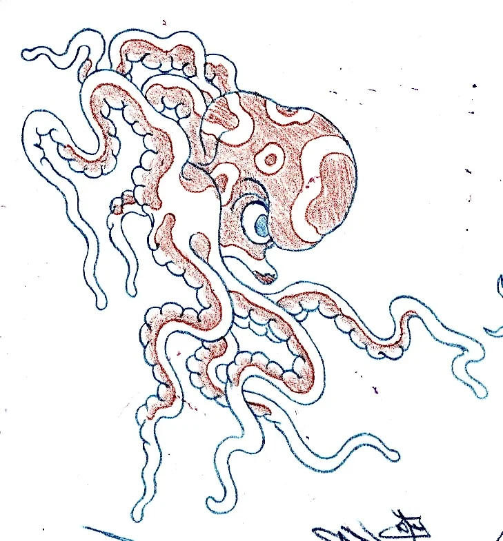 蛸を描いた和彫りタトゥーデザイン