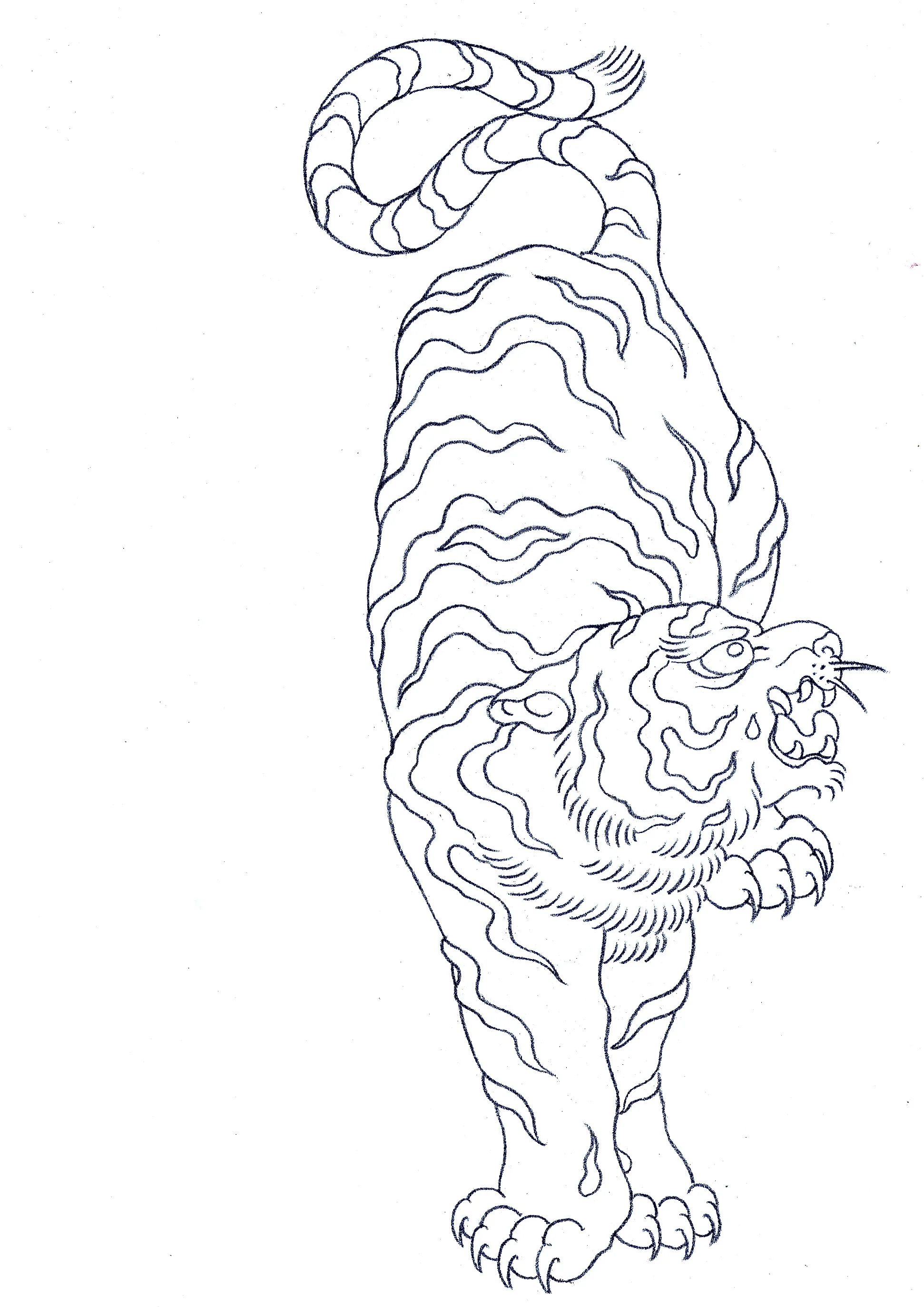 虎を描いた和彫りタトゥーデザイン