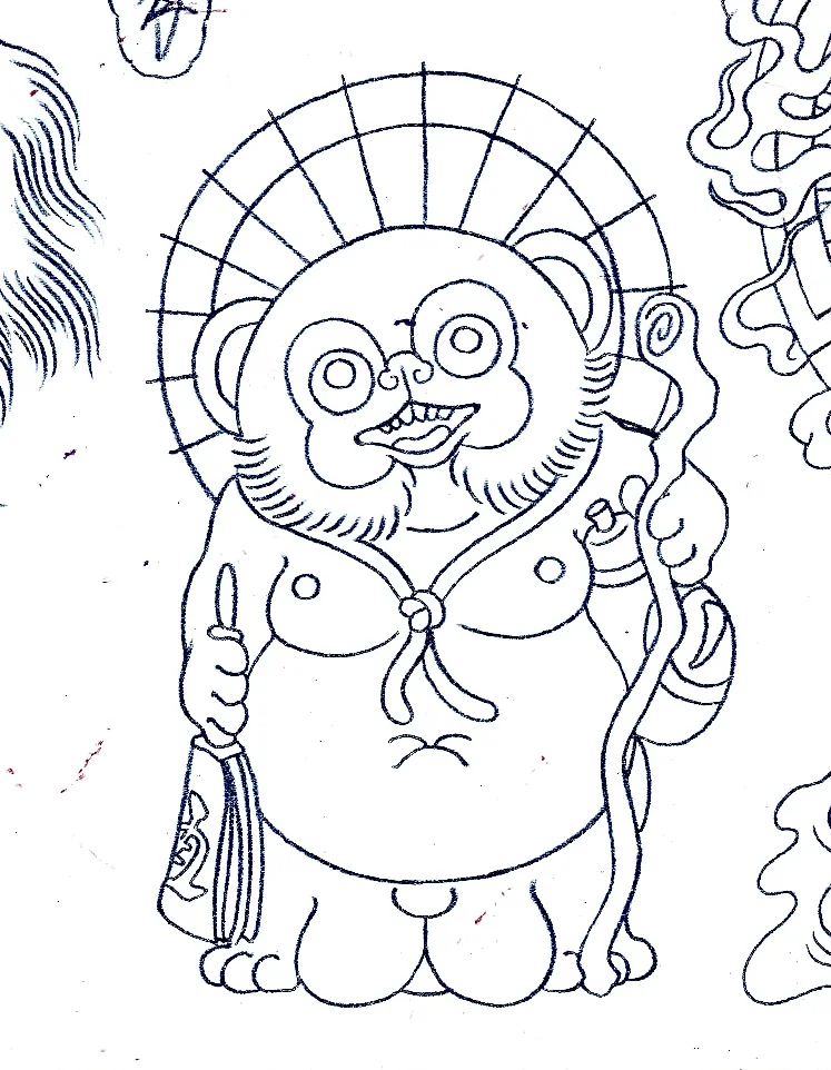 布袋尊を描いた和彫りタトゥーデザイン