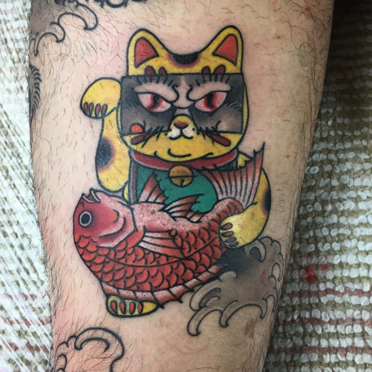 招き猫のタトゥー作品の写真