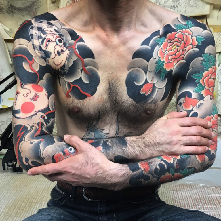 十部かいな　面散らし　牡丹散らしのタトゥー作品の写真